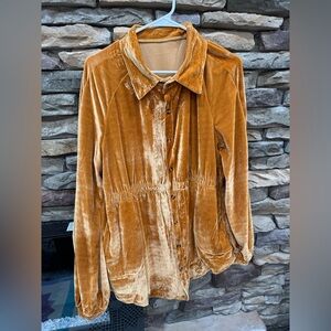 Velvet Button-Up Shirt in Tan